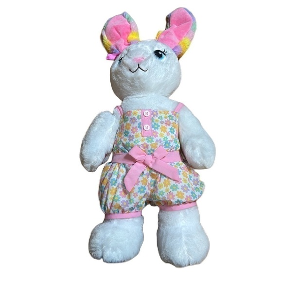 Build a Bear Easter Bunny Plush W/ Outfit White Pink Rainbow Dress Stuffed Toy - Picture 1 of 12